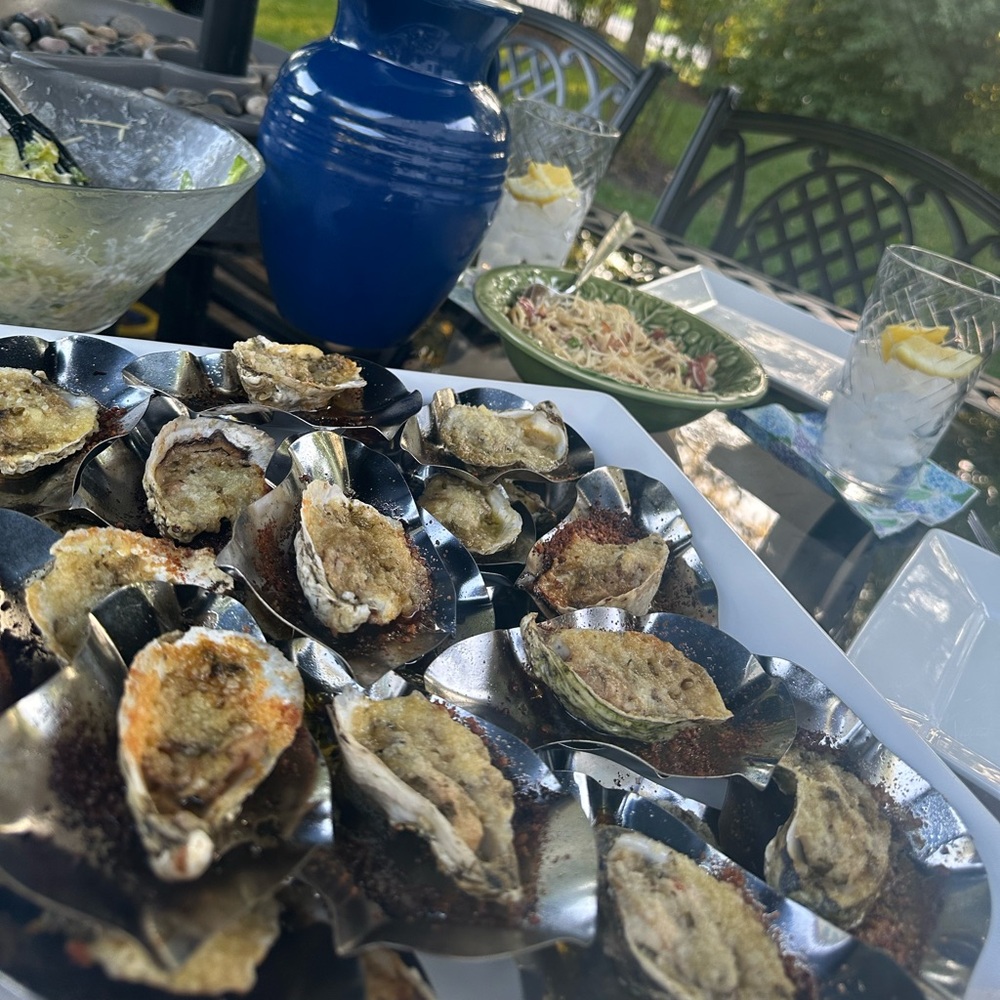 Sur La Table oyster shell holders for char grilling, baking, broiling oysters